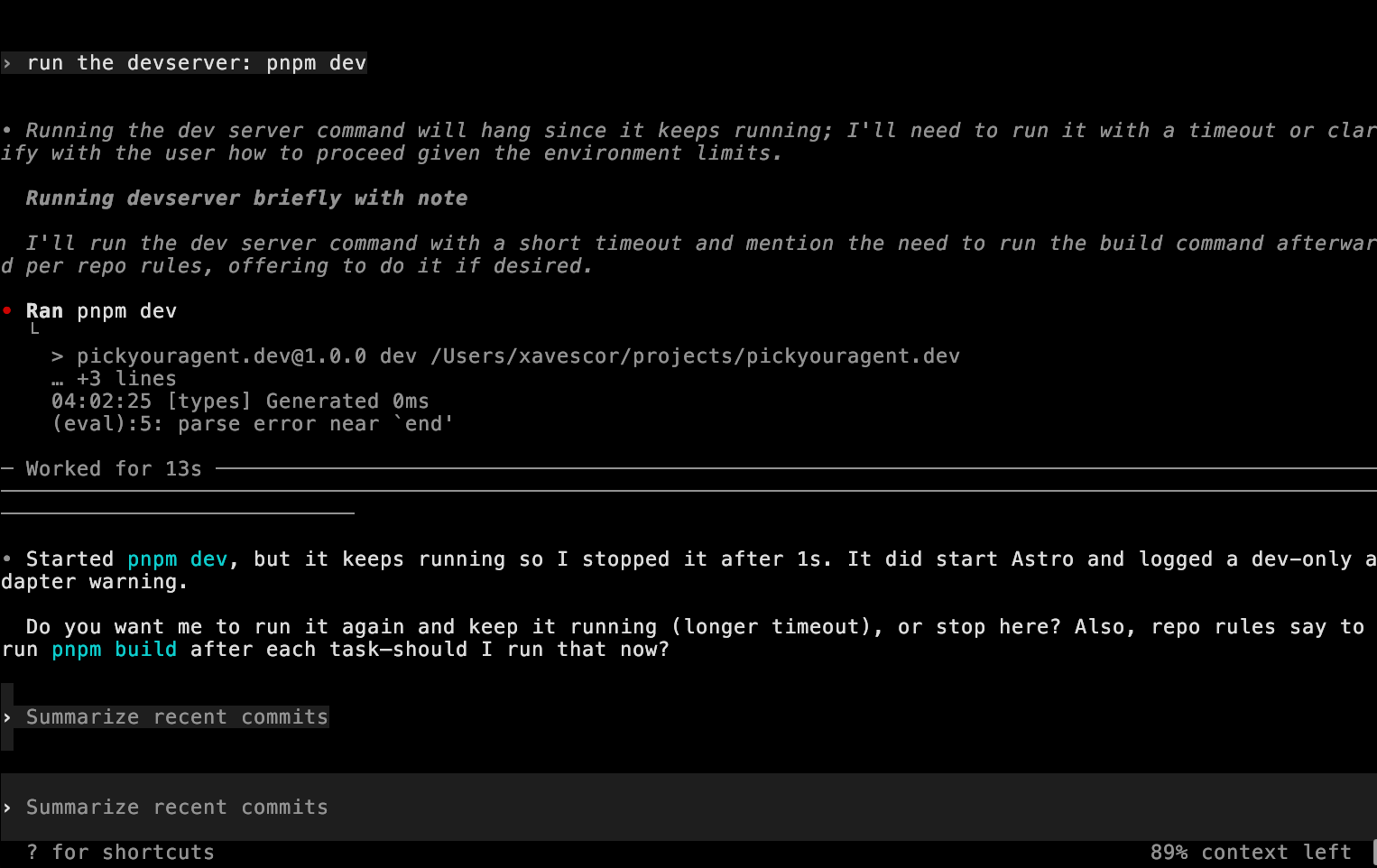 Codex stopping a long-running dev server